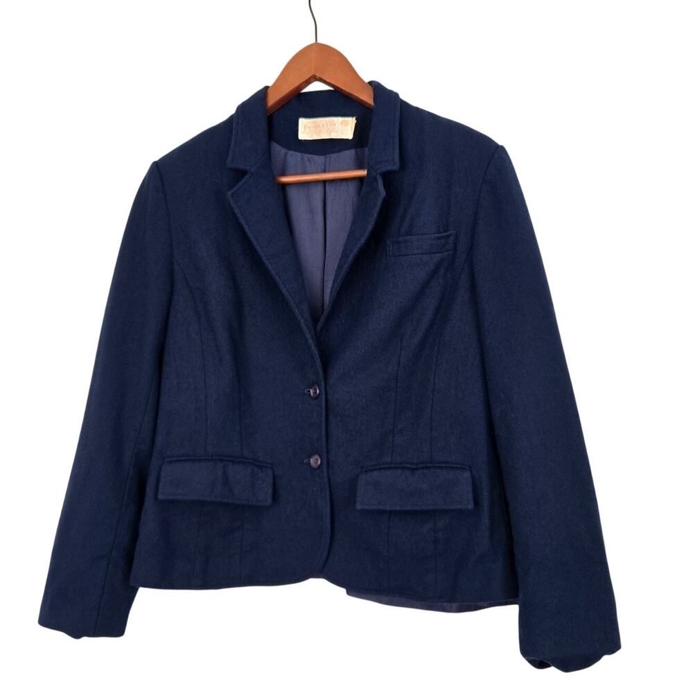 Vintage Retro Navy Blue Pendleton Tailored Mod 100% Virgin Wool Blazer Small